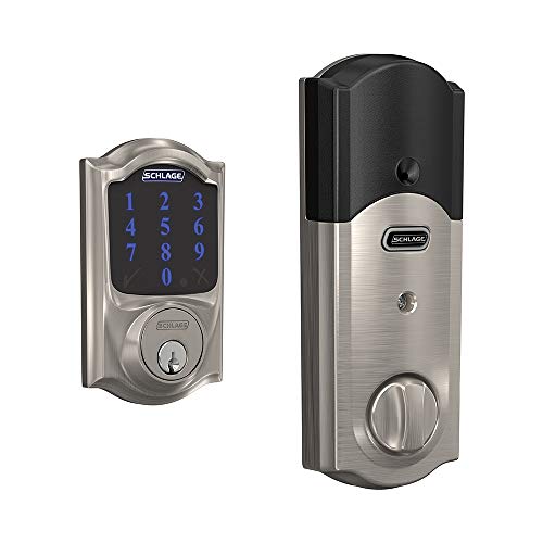 Schlage BE469ZP CAM 619 Connect Smart Deadbolt with alarm with Camelot Trim in Satin Nickel, Z-Wave Plus enabled