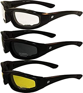 3 PAIRS: PADDED MOTORCYCLE RIDING GLASSES