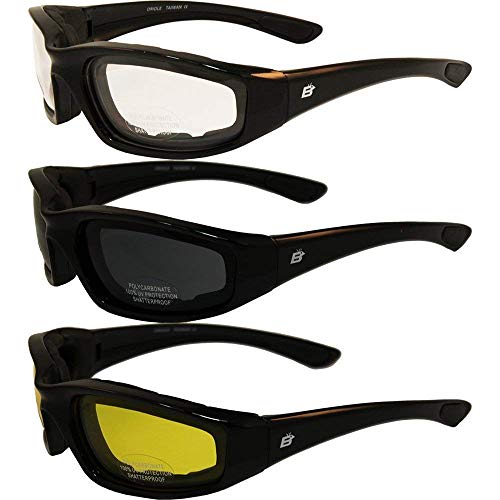 3 PAIRS: PADDED MOTORCYCLE RIDING GLASSES