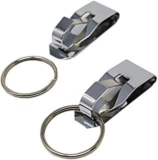 2 Pack - Secure Belt Clip Key Holder with Metal Hook & Heavy Duty 1 1/4 Inch Keychain Ring - Metal Key Chain Keeper for ID Badge & Keys or Small Tools - Clips to Your 1.25