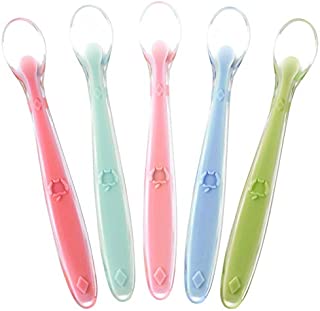 Best First Stage Baby Infant Spoons, 5-Pack, Soft Silicone Baby Spoons Training Spoon Gift Set for Infant