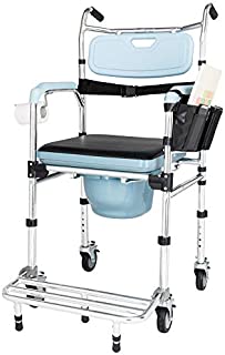 OMECAL Folding Commode Chair for Toilet w/Wheels & Pedal, 350 LBS Weight Capacity, 4 in 1 Multifunctional Portable Heavy Duty Bidet Shower Bath Chair for Elder Disabled People Pregnant Women