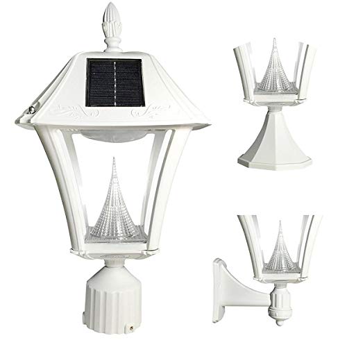 Gama Sonic GS-105FPW-W-WW Baytown II Lamp Outdoor Solar Light Fixture, Pole Pier & Wall Mount Kits, White Finish