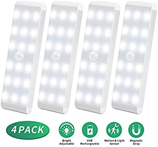 LED Closet Light,18-LED Dimmer USB Rechargeable Motion Sensor Closet Light Under Cabinet Wireless Stick-Anywhere Night Light Bar with 600mAh Battery for Stairs,Wardrobe,Kitchen,Hallway (4 Packs)