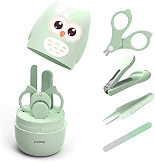 YIVEKO Baby Nail Kit, 4-in-1 Baby Nail Care Set with Cute Case, Baby Nail Clipper, Scissor, Nail File & Tweezer, Baby Manicure Kit and Pedicure kit for Newborn, Infant, Toddler, Kids-Owl Green