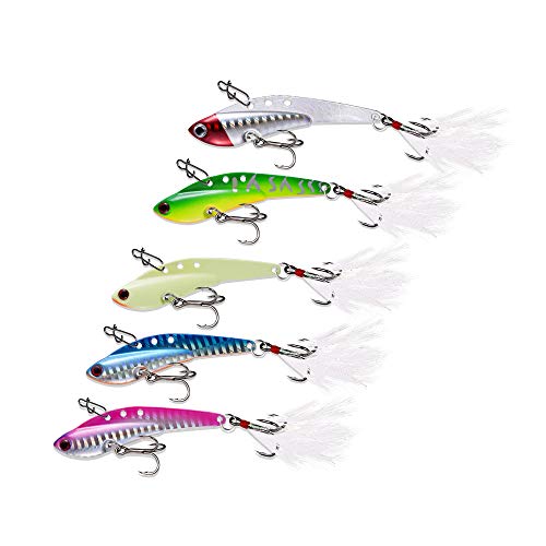 Fishing Lures Metal Fishing Jigs Sinking Spoons Hooks Ice and Saltwater Lures Bait for Trout Walleye and Flounder 5 Pack (0.45oz/0.63oz/0.88oz/1.1oz) (0.45)