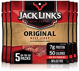 Jack Link's Beef Jerky, 5 Count Multipack Bags  Flavorful Meat Snack for Lunches, Ready to Eat  7g of Protein, Made with Premium Beef  Original Flavor, 0.625 oz Bags