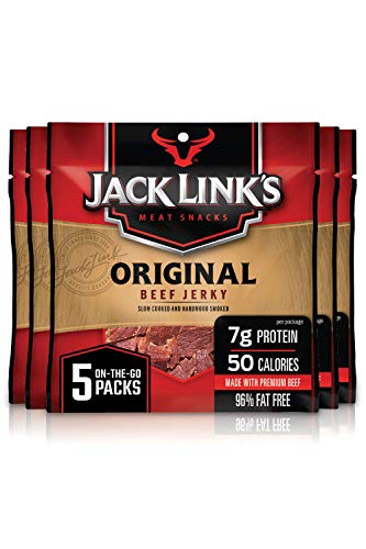 Jack Link's Beef Jerky, 5 Count Multipack Bags  Flavorful Meat Snack for Lunches, Ready to Eat  7g of Protein, Made with Premium Beef  Original Flavor, 0.625 oz Bags