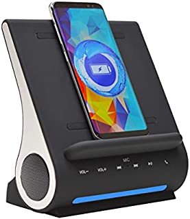 Azpen Dockall D108 Wireless Charging Dock w/Bluetooth Speakers. Qi-Certified Wireless for 7.5W Charging with iPhone Xs Max/XR/XS/S/ 8/ 8Plus/ 10W for Galaxy S10/ S9/ S9+/ S8/ Note 9 - Black