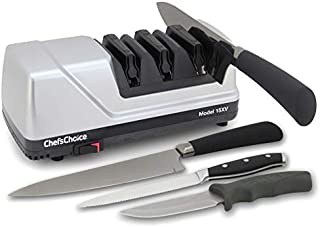 Chef'sChoice Trizor XV EdgeSelect Professional Electric Knife Straight and Serrated Knives Diamond Abrasives Patented Sharpening System, 3-stage, Gray