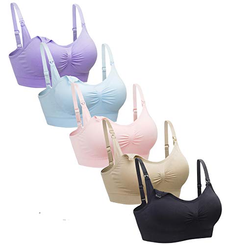 5PACK Nursing Bra Wireless bra Women s Sleeping Maternity Bra Breastfeeding Bra 5pcs Pack Large Black Nude Pink Purple Lightblue