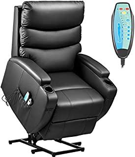 Kealive Lift Chair for Elderly Power Lift Recliner Chair with Massage and Heat Comfortable PU Leather Chair Sofa, Electric Recliner with Remote Control, Side Pocket and Cup Holders, Black