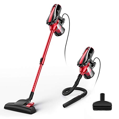 MOOSOO Vacuum Cleaner, 17KPa Strong Suction 4 in 1 Corded Stick Vacuum for Hard Floor with HEPA Filters,Hose, D600