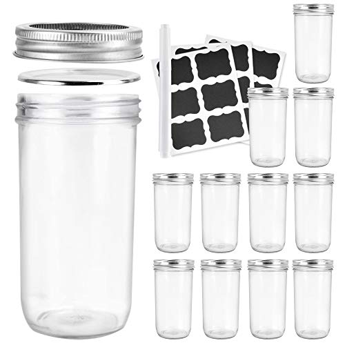 Betrome 22 OZ Wide Mouth Mason Jars, 12 Pack Glass Storage Containers with Airtight Lids and Bands for Salad,Jam,Honey,Food,Spice,Party Favors,Baby Favors,Wedding Favors