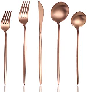 Lemeya Matte Modern Silverware Set,18/10 Stainless Steel Flatware Set,20-Piece Cutlery Set Service for 4,Tableware Utensil Set for Home and Restaurant, Satin Finish, Dishwasher Safe (Rose gold)