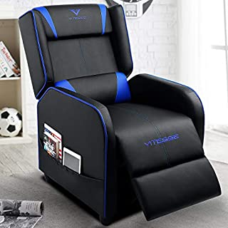 VIT Gaming Recliner Chair Racing Style Single PU Leather Sofa Modern Living Room Recliners Ergonomic Comfortable Home Theater Seating (Blue)