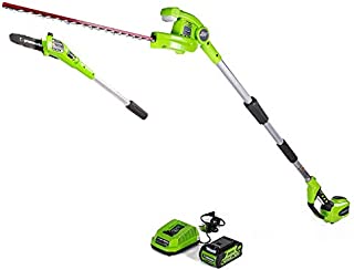 Greenworks PSPH40B210 8 Inch 40V Cordless Pole Saw with Hedge Trimmer Attachment 2.0Ah Battery and Charger Included