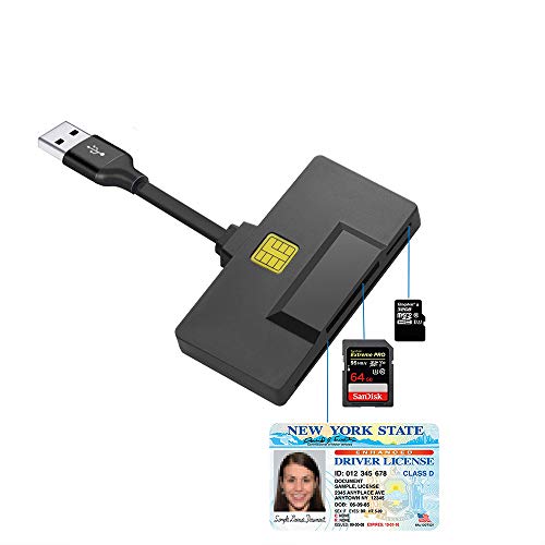 DAOKER USB 3.0 Smart Card Reader, DOD Military CAC Card Reader Compatible with Windows, Mac OS and Linux | Built-in 2 Slots SD/Micro SD Memory Card Reader