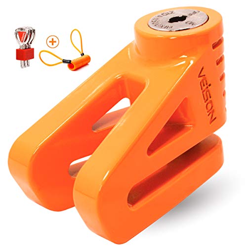 Acekit Disc Lock For Motorcycle and Bicycle With 6mm Lock Pin And Remind Cable Heavy Duty Body No Key To Lock-Orange