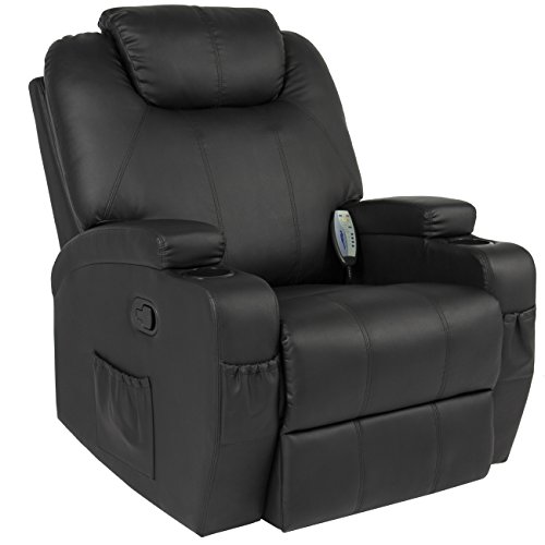 Best Choice Products Faux Leather Executive Swivel Electric Massage Recliner Chair w/Remote Control, 5 Heat & Vibration Modes, 2 Cup Holders, 4 Pockets, Black