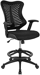 Flash Furniture High Back Designer Black Mesh Drafting Chair with LeatherSoft Sides and Adjustable Arms