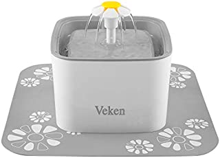 Veken Pet Fountain, 84oz/2.5L Automatic Cat Water Fountain Dog Water Dispenser with 3 Replacement Filters & 1 Silicone Mat for Cats, Dogs, Multiple Pets, Grey