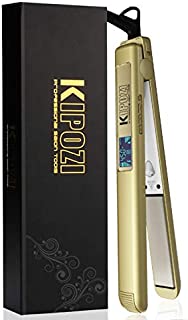 KIPOZI 1 Inch Pro Titanium Flat Iron for Hair, Dual Voltage Hair Straightener with 450F Salon High Heat, Anti Frizz Digital Hair Straightener, Gold