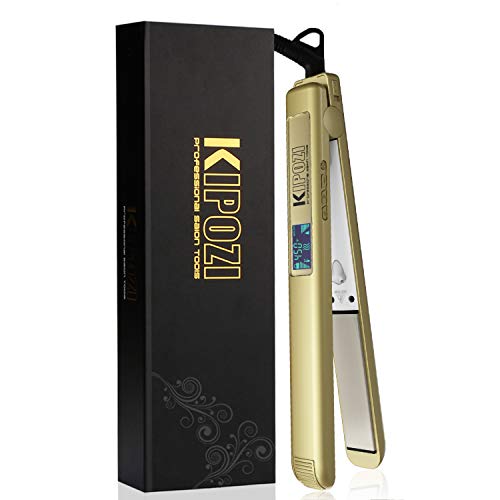 KIPOZI 1 Inch Pro Titanium Flat Iron for Hair, Dual Voltage Hair Straightener with 450F Salon High Heat, Anti Frizz Digital Hair Straightener, Gold