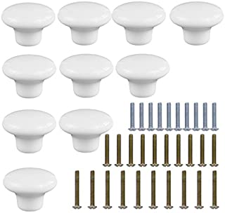 HanLingGG 10 Pack Ceramic Round Style Cabinet Knobs Cute Cupboard Door Knobs Drawer Dresser Pull Handles with 3 Kinds of Screws (White)