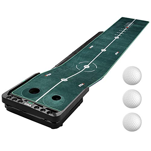 PGM Golf Putting Green with Slope & Auto Ball Return, Indoor Putting Mat with 2 Training Pattern, Portable Training Aid Artificial Grass Turf, Game Gift for Backyard Outdoor Home Office Practice