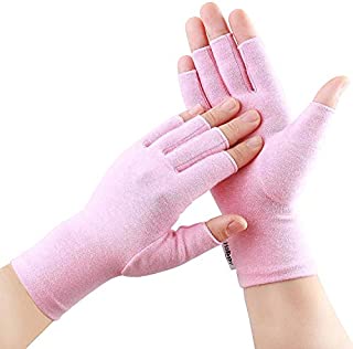 2 Pairs Compression Arthritis Gloves, Fingerless Gloves for Women Rheumatoid & Osteoarthritis - Joint Pain and Carpel Tunnel Relief Hand Gloves for Men (Pink, Small-2 Pairs)