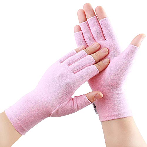 2 Pairs Compression Arthritis Gloves, Fingerless Gloves for Women Rheumatoid & Osteoarthritis - Joint Pain and Carpel Tunnel Relief Hand Gloves for Men (Pink, Small-2 Pairs)