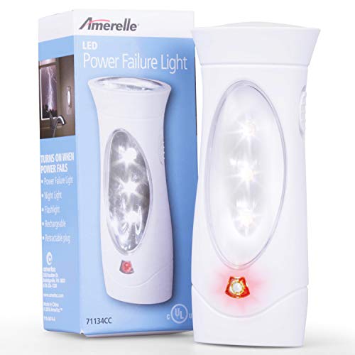 Amerelle Emergency Lights For Home by Amertac, 6 Pack  Emergency Preparedness Power Failure Light and Flashlight, Automatically Lights When the Power Fails  Portable, Rechargeable  71134CC