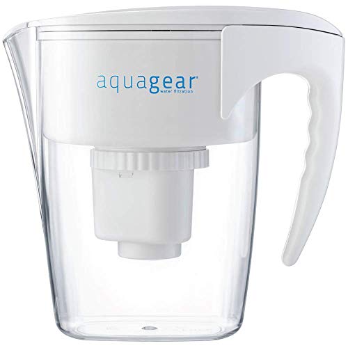 Aquagear Water Filter Pitcher - Fluoride, Lead, Chloramine, Chromium-6 Filter - BPA-Free, Clear