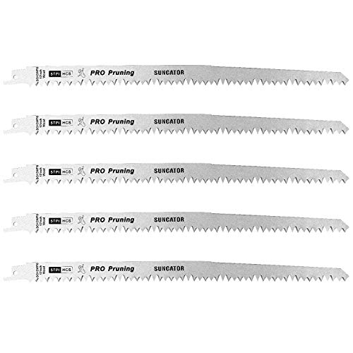 Reciprocating Saw Blades SUNGATOR 12-Inch for Wood Pruning, Super Hard HCS Material with 5TPI Improve the Cutting Efficiency (5-Pack)