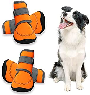 Zeraty Dog Boots Paw Shoes for Medium Large Dogs with Non-Slip Sole/Reflective Straps/Orange Set of 4PCS / 2PCS