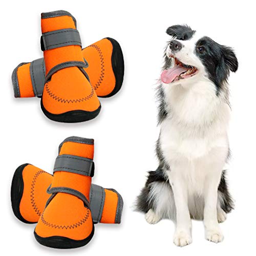 Zeraty Dog Boots Paw Shoes for Medium Large Dogs with Non-Slip Sole/Reflective Straps/Orange Set of 4PCS / 2PCS