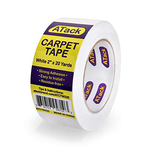 ATack Carpet Tape for Area Rugs and Carpets, Removable, 2 Inches x 20 Yards, Ideal for Stair Treads, Rugs, Carpets Over Carpets or Delicate Hardwood Floors