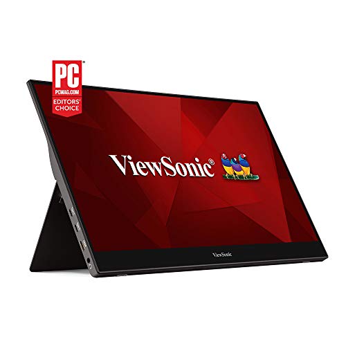 ViewSonic 15.6 Inch 1080p Portable Monitor with IPS Touchscreen, 2 Way Powered 60W USB C, Eye Care, Dual Speakers, Frameless Design, Built in Stand with Cover (TD1655)