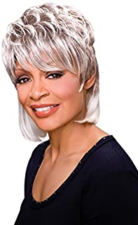 Peggy Wig Color FS1B/30 - Foxy Silver Wigs Mid Length Chunky Layers Tapered Bangs Synthetic African American Lightweight