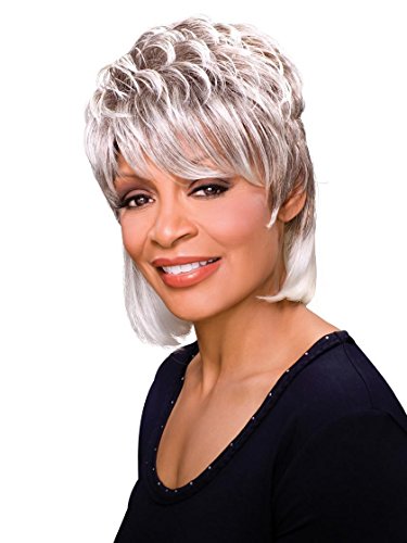 Peggy Wig Color FS1B/30 - Foxy Silver Wigs Mid Length Chunky Layers Tapered Bangs Synthetic African American Lightweight