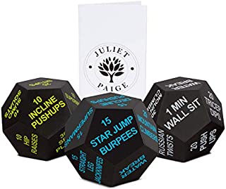 Juliet Paige Exercise Dice for Home Fitness, Workouts, Crossfit WOD, Cardio, HIIT, and Sports with Exercise Illustration Booklet (Bundle, 3 Dice)