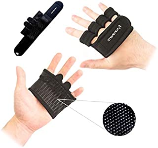 Weight Lifting Workout Fitness Gloves | Callus-Guard Gym Barehand Grips | Support Alpha Cross-Training, Rowing, Power-Lifting, Pull Up for Men & Women (Black, L)