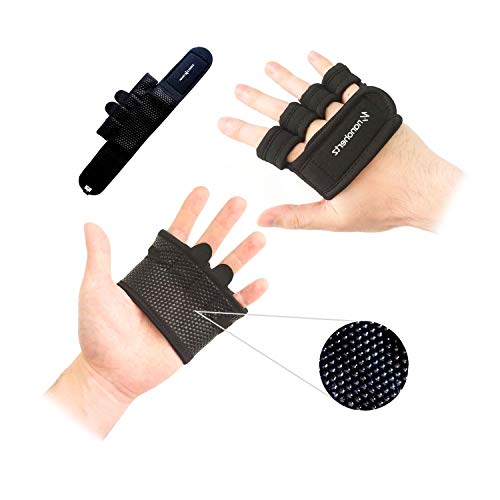 Weight Lifting Workout Fitness Gloves | Callus-Guard Gym Barehand Grips | Support Alpha Cross-Training, Rowing, Power-Lifting, Pull Up for Men & Women (Black, L)