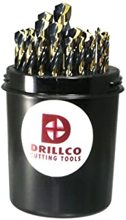 Drillco 400N Series Nitro 29 Piece High-Speed Steel Heavy-Duty Jobber Drill Bit Set, Black and Gold Oxide Finish, Round Shank, Spiral Flute, 135 Degrees Split Point, Drill Pal 1/16