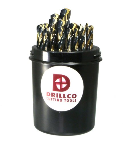 Drillco 400N Series Nitro 29 Piece High-Speed Steel Heavy-Duty Jobber Drill Bit Set, Black and Gold Oxide Finish, Round Shank, Spiral Flute, 135 Degrees Split Point, Drill Pal 1/16