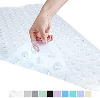 YINENN Bath Tub Shower Mat 40x16 Inch Non-Slip and Latex Free,Bathtub Mat with Suction Cups, Machine Washable Bathroom Mats with Drain Holes (Clear)