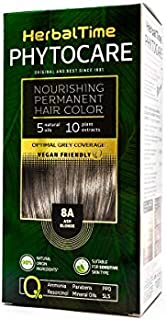 PhytoCare Permanent and Nourishing Hair Dye Color Optimal Gray Coverage Vegan Without Ammonia, PPD, SLS, Parabens (8A Ash Blonde)