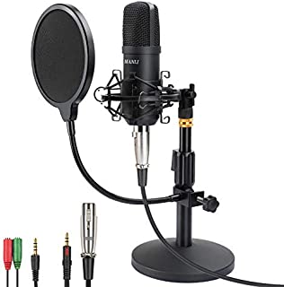 Professional Studio Condenser Microphone Computer PC Microphone Kit with 3.5mm XLR/Pop Filter/Scissor Arm Stand/Shock Mount for Professional Studio Recording Podcasting Broadcasting, Black