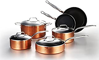 COOKSMARK 10 Piece Hammered Copper Cookware Set with Nonstick Coating, Induction Pots and Pans Set Dishwasher Safe